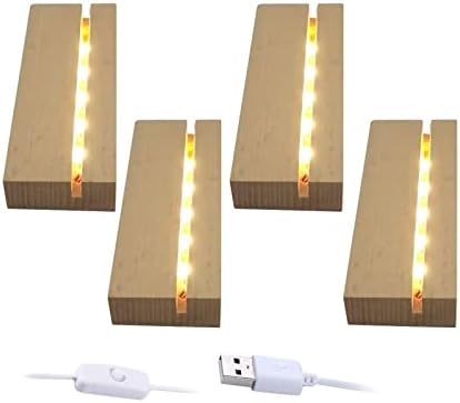 JOJOCY 4 Pack LED Light Base Rectangle Wood Display Pedestal