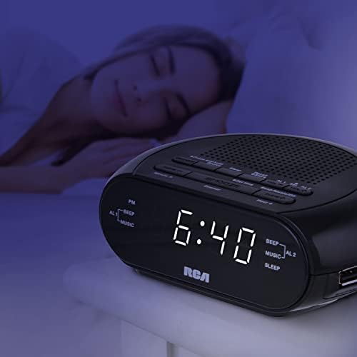 RCA RCS27 Digital Radio Alarm Clock with Soothing Sounds and USB Charging
