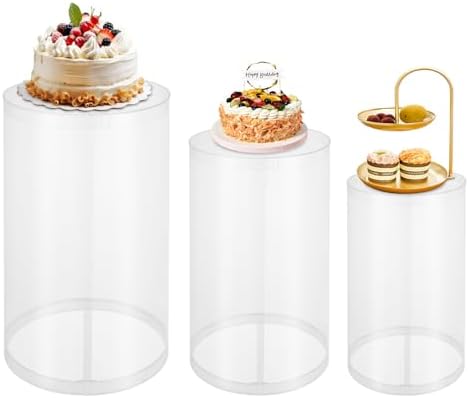 3Pcs Clear Cylinder Pedestal Stand for Display