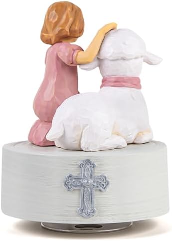 Jesus Loves Me Music Box Christian Girl with Lamb Figurine