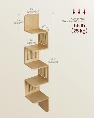 VASAGLE 5-Tier Corner Shelf Boho Style Wall Mounted