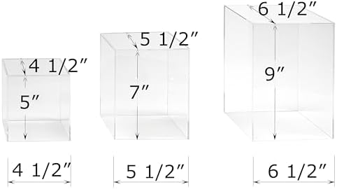 Red Co Set of 3 Square Clear Acrylic Display Pedestals with Polished Edges