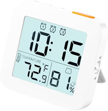 Digital Alarm Clock with 3 Bells and Temperature Display White