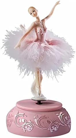 Pink Feather Skirt Ballerina Musical Figurine Plays Swan Lake Tune