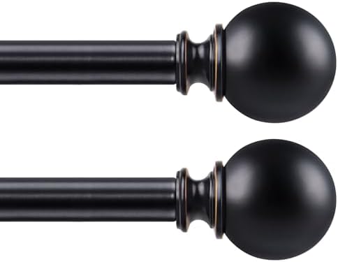 KAMANINA 2 Pack Adjustable Curtain Rods Black