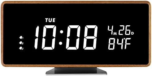 Wooden Digital Alarm Clock with Bluetooth Speaker and Night Light