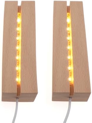 2 Pcs 6 Inch Wooden LED Display Pedestal with USB Switch