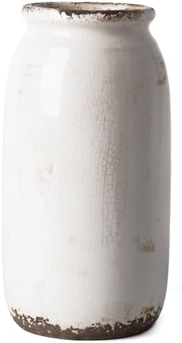 VICTOR TERESA Rustic White Ceramic Vase 8 Inch
