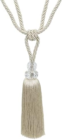 2 Pack Curtain Tiebacks with Crystal Tassels - Beige