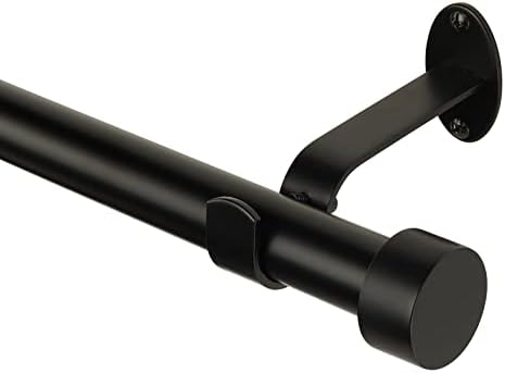 Elrene Serena Single Curtain Rod with Cap Finials and Adjustable Length - Antique Black