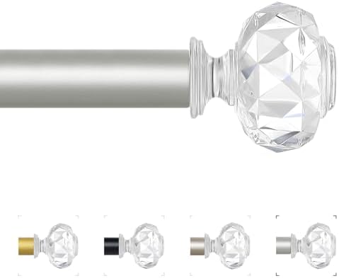 TVWOO Silver Crystal Curtain Rods 66-120 Inch Adjustable