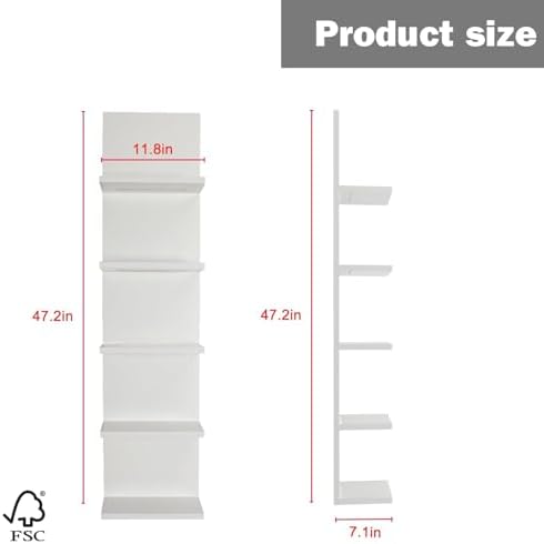 VIWODS 5-Tier Floating Wall Shelf with RGB Light White