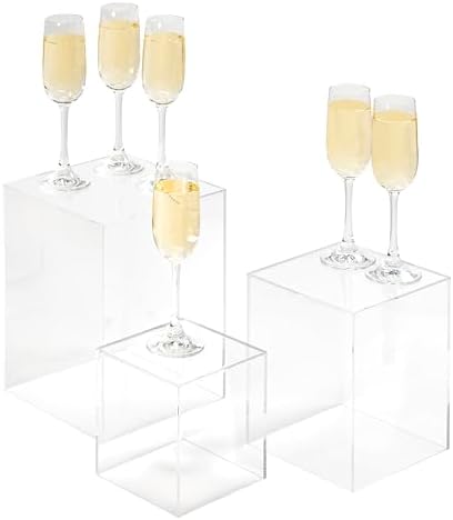 Red Co Set of 3 Square Clear Acrylic Display Pedestals with Polished Edges