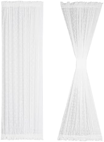White Lace French Door Curtains with Tieback 2 Panels 25x40 Inch