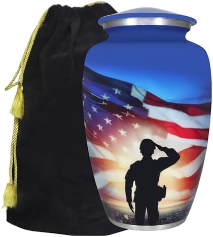 Patriotic Cremation Urn with Soldiers Salute Design