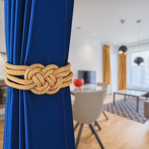 2 Pack Magnetic Curtain Holdbacks with Jute Rope
