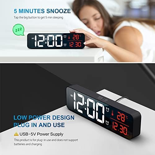 Large Digital Wall Clock with Alarm and Temperature Display