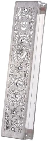 Large Acrylic and Steel Mezuzah Case with Leaves and Flowers