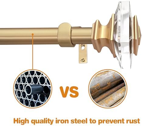 Exquisite Gold Adjustable Curtain Rod with Crystal Finials