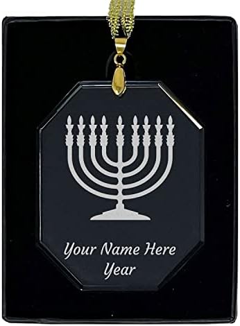 LaserGram Personalized Glass Christmas Ornament with Menorah Design 1