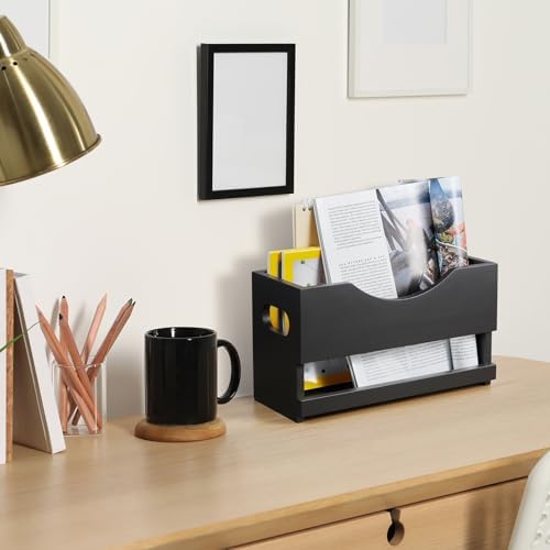 DRASTAR Black Wood Magazine Rack Floor Holder