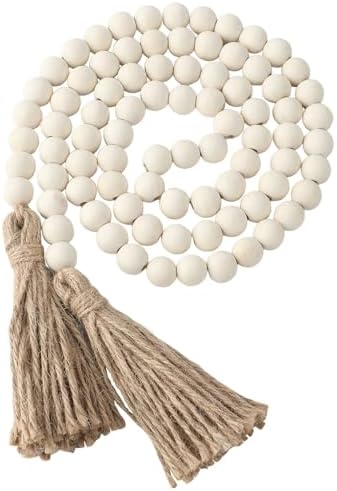 58 Inch Wooden Bead Garland with Tassel Boho Farmhouse Decor