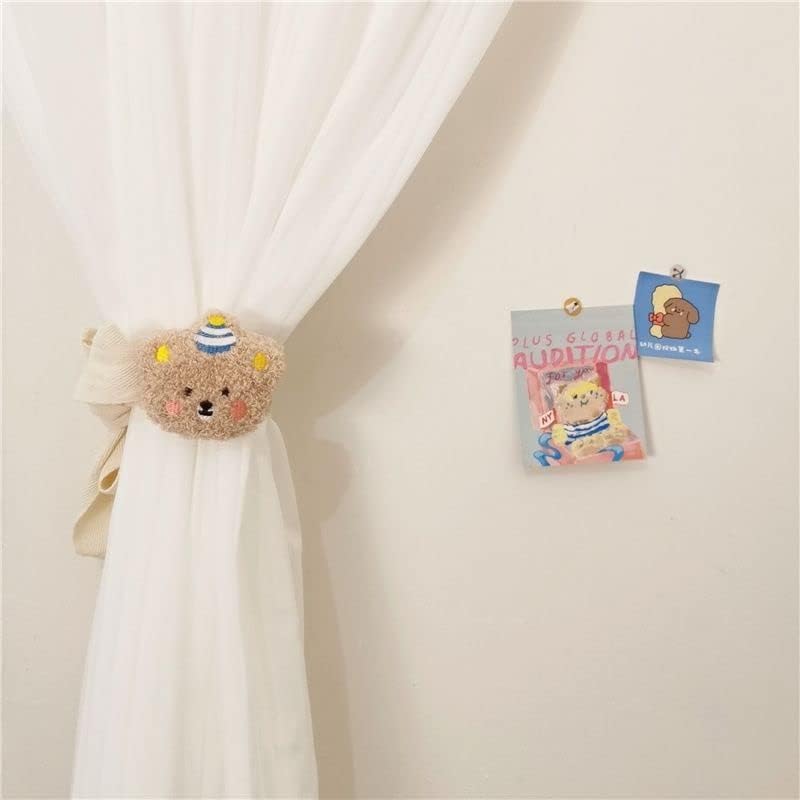 2 Pack Plush Bear Curtain Tiebacks in Beige
