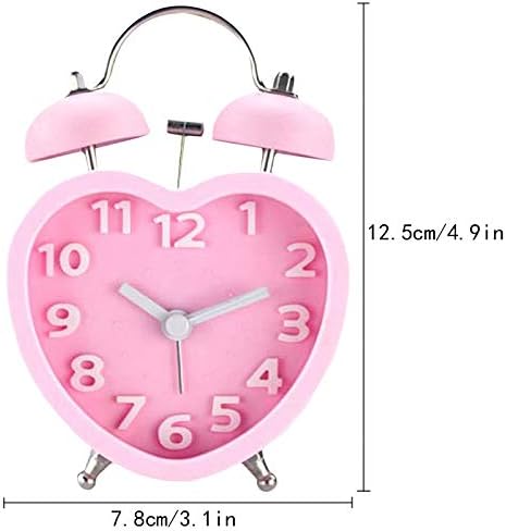 3in 3D Dial Loud Twin Bell Alarm Clock with Heart Shape Nightlight