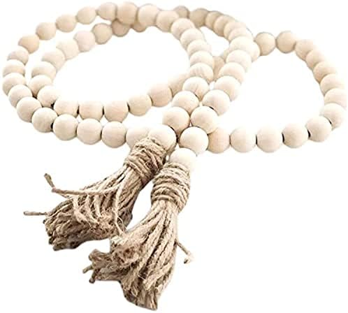 58in Farmhouse Wood Bead Garland with Tassels