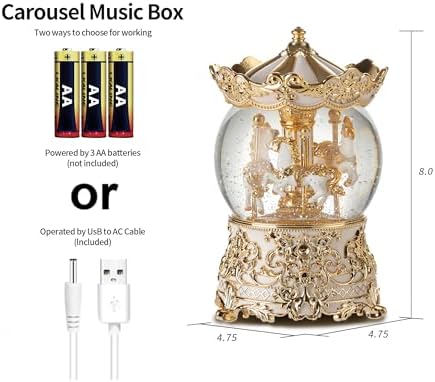 Gold Carousel Music Box Princess Unicorn Snow Globe Gift