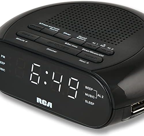 RCA RCS27 Digital Radio Alarm Clock with Soothing Sounds and USB Charging