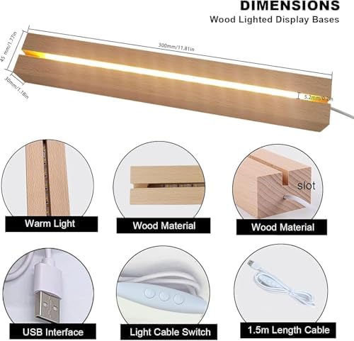 LED Light Base for Acrylic 2 Pcs 1181 Inch Wooden Display Pedestal