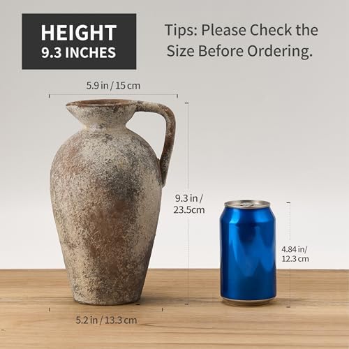 PORCER 93 Inch Antique Gray Ceramic Vase with Handle