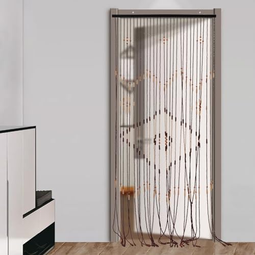 Beaded Curtain Door String with Bamboo and Wood Chocolate 355x82in