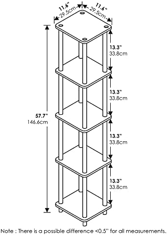 Furinno 5-Tier Corner Display Shelf with Rounded Edges