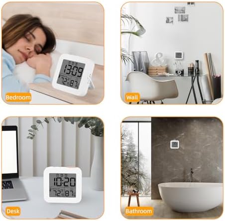 Digital Alarm Clock with 3 Bells and Temperature Display White
