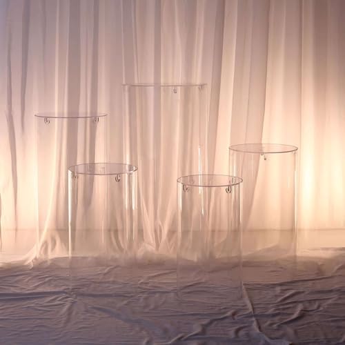 Efavormart Set of 5 Clear Acrylic Cylinder Pedestals with Hooks