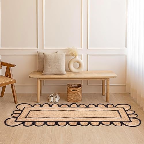 SSE Scalloped Jute Area Rug 2x6 Feet Reversible Handwoven