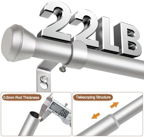 Heavy Duty Curtain Rod 66-120 Inch Silver