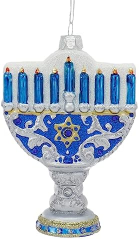 5-Inch Noble Gems Glass Happy Hanukkah Ornament