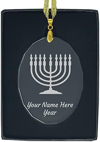LaserGram Personalized Glass Christmas Ornament with Menorah Design