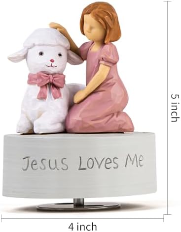 Jesus Loves Me Music Box Christian Girl with Lamb Figurine