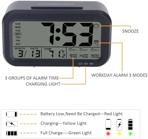 Digital Alarm Clock with 43 Screen and 3 Bells for Heavy Sleepers