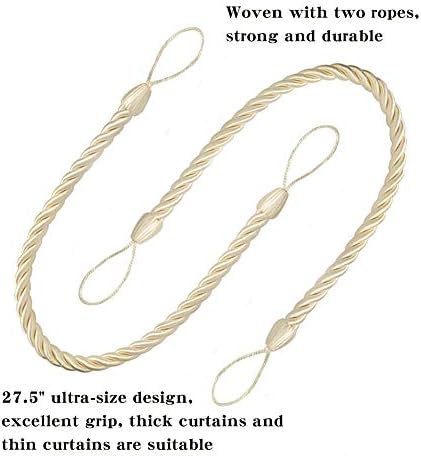 BEL AVENIR Curtain Rope Tiebacks 4 Metal Hooks 4 Pack