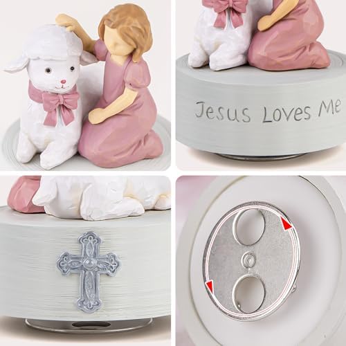 Jesus Loves Me Music Box Christian Girl with Lamb Figurine