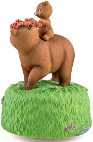 Bowu Music Box Forest Bear Green - Handcrafted Mom and Daughter Bear Figurine