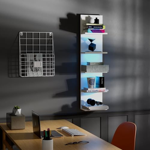 VIWODS 5-Tier Floating Wall Shelf with RGB Light White