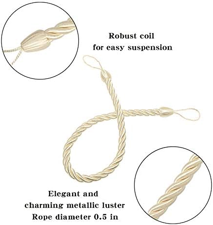 BEL AVENIR Curtain Rope Tiebacks 4 Metal Hooks 4 Pack