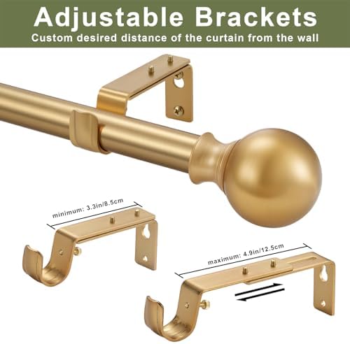 Vimayta 1 Inch Diameter Adjustable Curtain Rod 72-144 Inches Brushed Gold