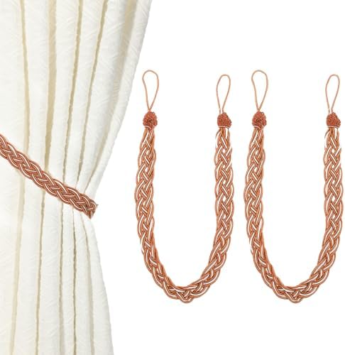 Uxcell 2 Pcs Curtain Tiebacks Orange 56cm Braided Holdbacks